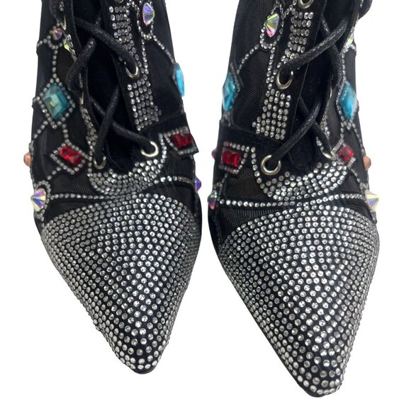 Azalea Wang Diamond Dream Lace Up Gem Black Mesh Jewel Booties Size 8 Ladies - Picture 5 of 16